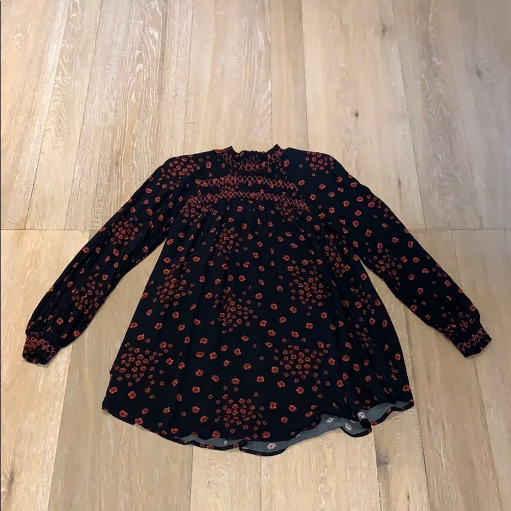 Black & red, high neck, floral tunic shirt